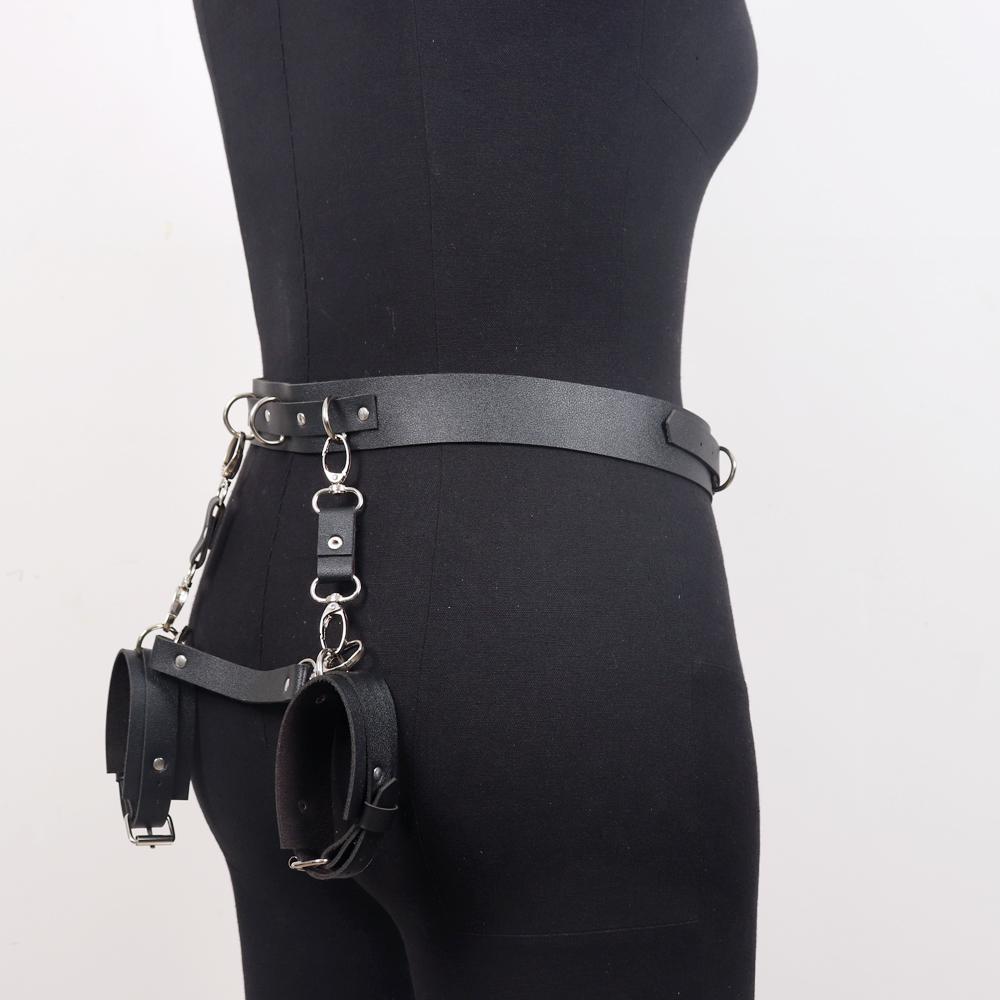 Women Leather Handcuffs Sex Bondage Wrist Cuffs Behind  Kit Adjustable Waist Strap Adult SM Game Erotic Sex Toy for Couples