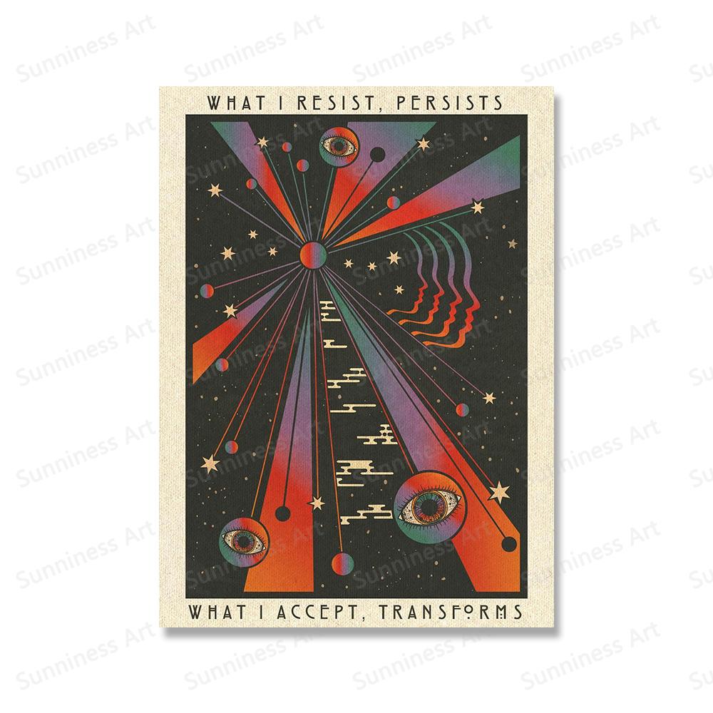 Meditation Kunst Poster Boho Psychedelic Regenbogen Mond Augen Leinwand Malerei Bilder Inspirierende Zitate Drucke Moderne Wohnkultur