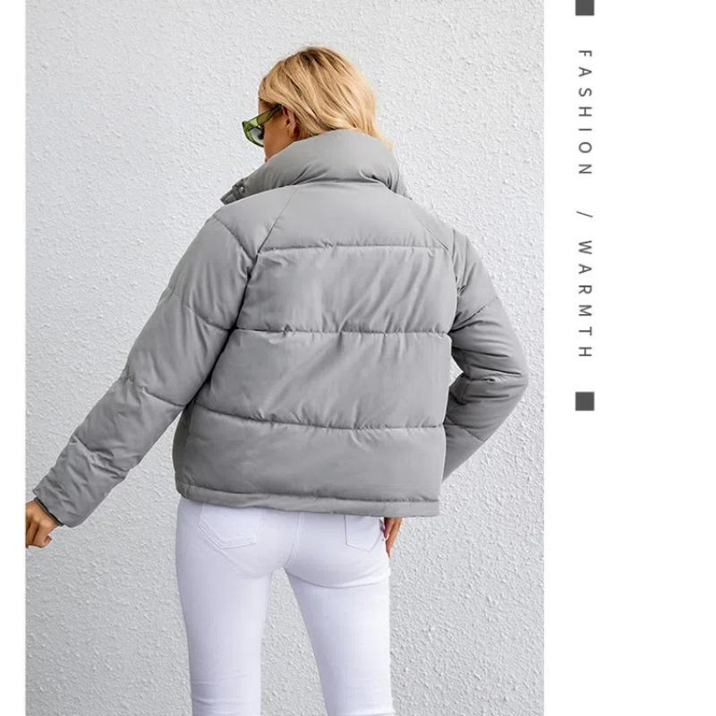 Womens Cropped Puffer Jacket Full Zip Quilted Jackets Warm Winter Coat Outerwear With Pockets