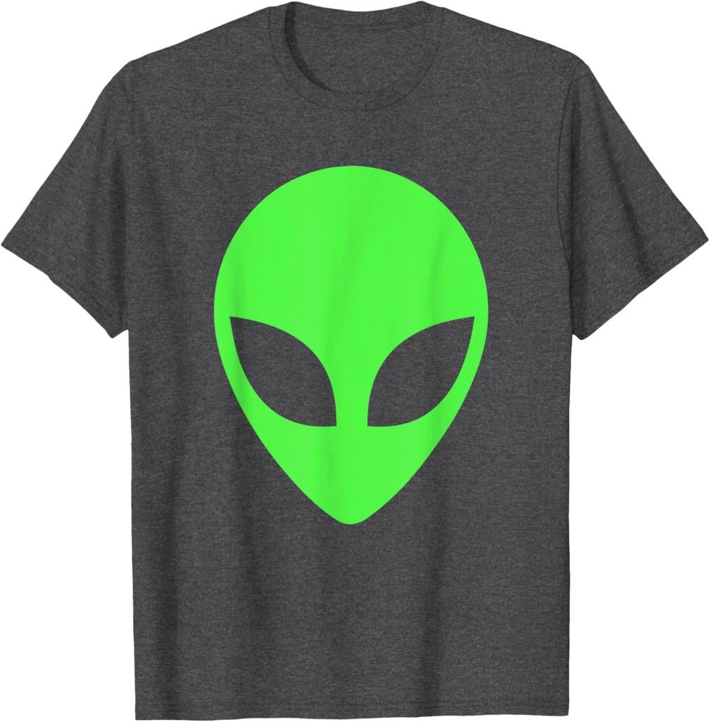 Green Alien Head Graphic Tee Breathable Cotton Casual Trip T-Shirt for Men