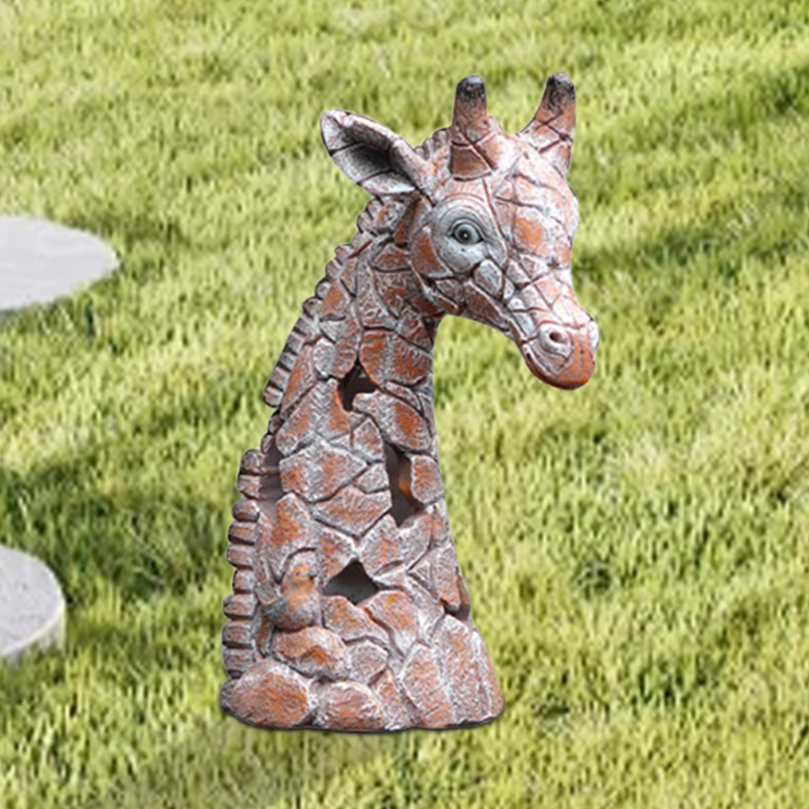 Garden giraffe statue with a solar lantern, giraffe sculpture for terrace,