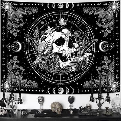 Tapestry Skull Skeleton Black and White