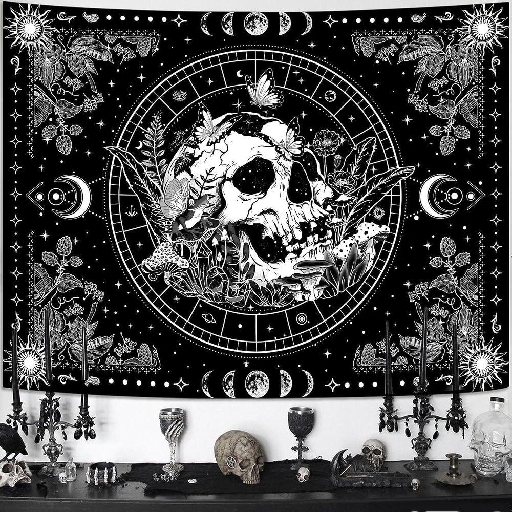 tapestry skull skeleton black and white 75x100 чёрный