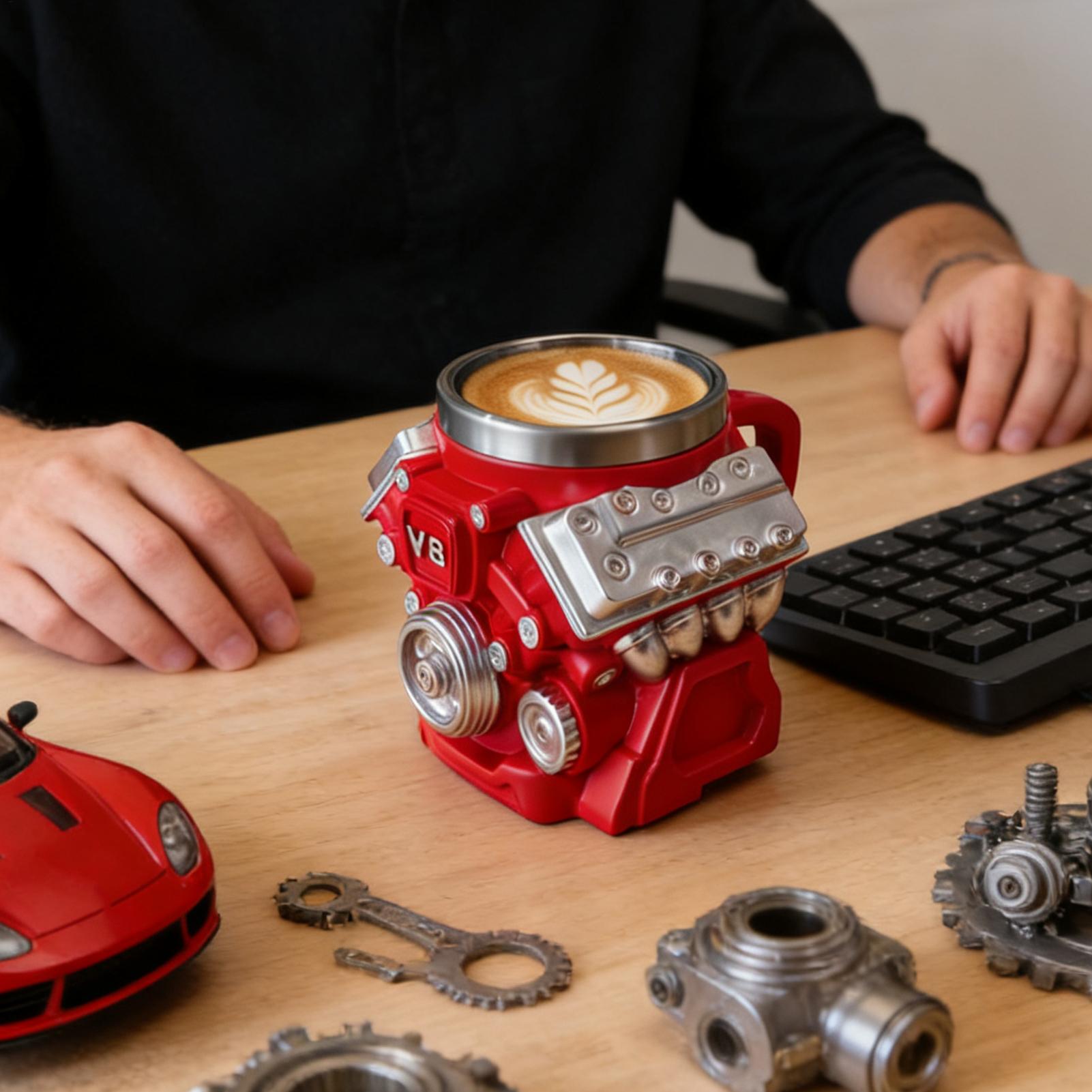 Retro Engine Coffee Mug New Engine V8 Engine Cup Mug Decoration Suitable For Car Enthusiasts Unique Design Mug for Men rosso