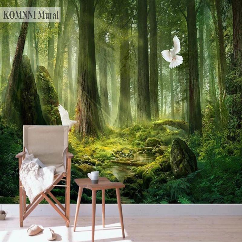 Lesní nástěnná malba Přírodní scenérie Tapeta Domácí dekorace Nástěnná malba Pohovka Tv Jídelní Stůl Studovna Tapeta na pozadí Obývacího pokoje