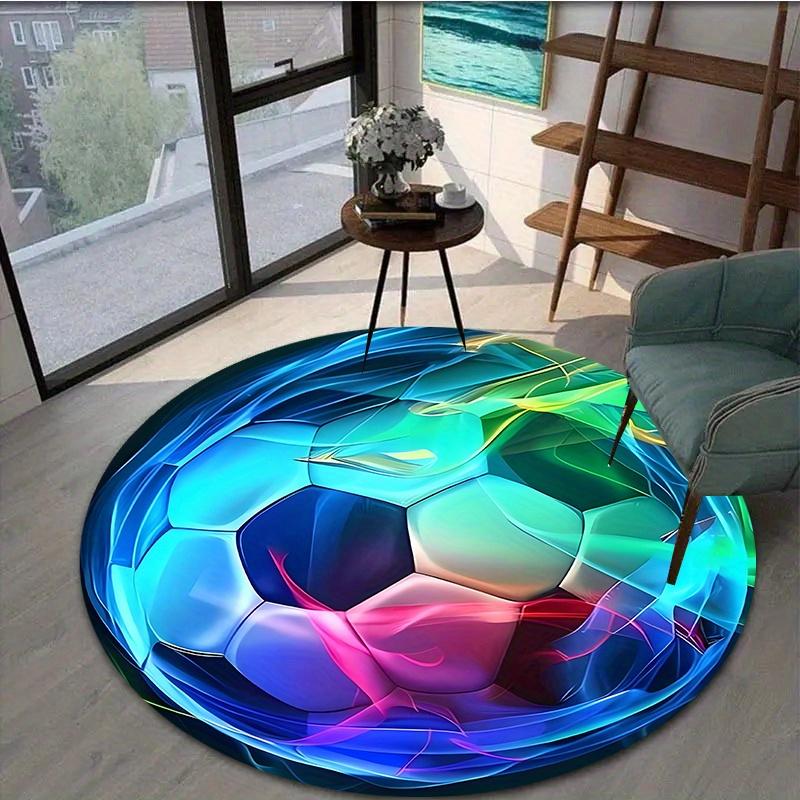 A High-End Soccer Pattern Round Mat - Non-Slip Machine Washable Floor Mat, Suitable for Living Room, Bedroom, Office Decoration, Washable Floor Mat
