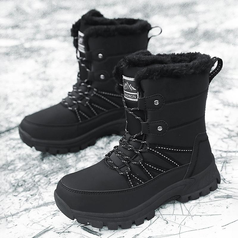 Women's Winter Snow Boots Plush Warm Cotton Shoes Wear-resistant Sports Outdoor High-top Lace-up Large-size Women's Boots