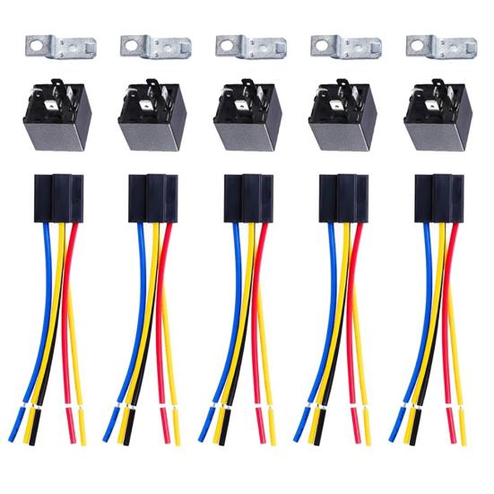 JD1914 5Pcs 5-Pin Auto Car Vehicle 12V 40A Relay Base Socket Control Wire Set