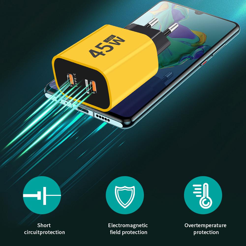 Încărcător GaN 45W Tip C Încărcător Încărcare Rapidă PD QC3.0 de Perete Adaptor pentru Telefon pentru IPhone Xiaomi Samsung Încărcător Telefon Mobil