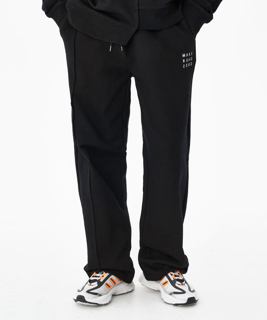 MOZMOZ Reverse Asymmetrical Cut Terry Heavy Fleece Training Pants Black