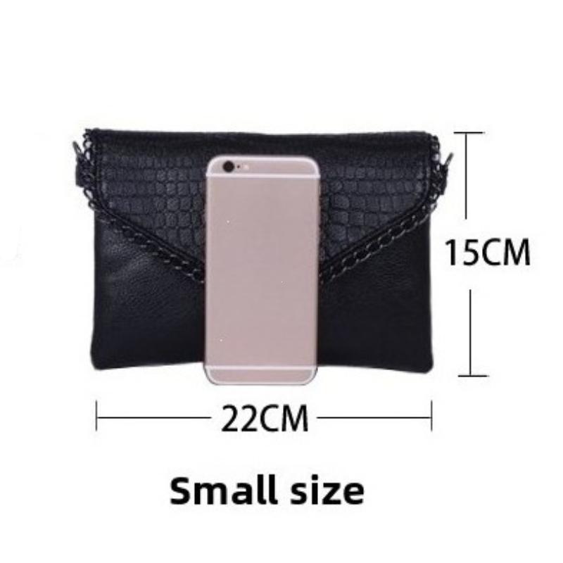 

Female Shoulder Messenger Bags Casual Crossbody Bag Black PU Leather Trend Women Stone Print Chain Envelope Clutch Purses