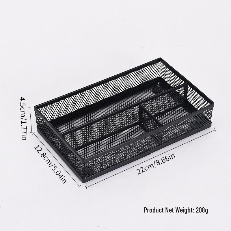 Set of 3 Metal File Holders with Multi-Compartment Cutlery Trays for Desktop Organization
