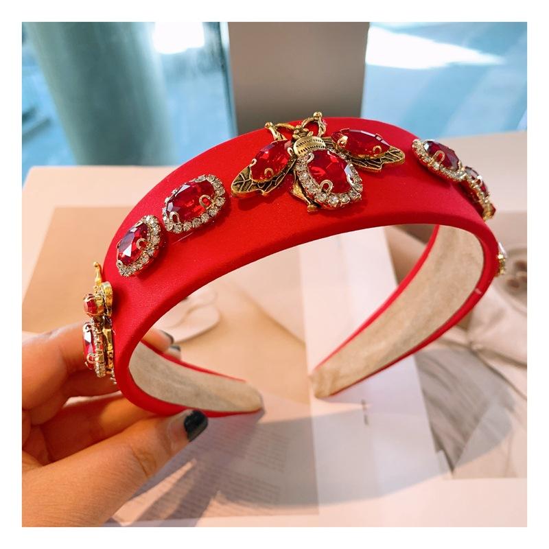 Luxury Metal Gem Bee Women Wide Headband Thick Hair Hoop Vintage Light Luxury Rhinestone Bee Jewelry Hair Accessories for Girls