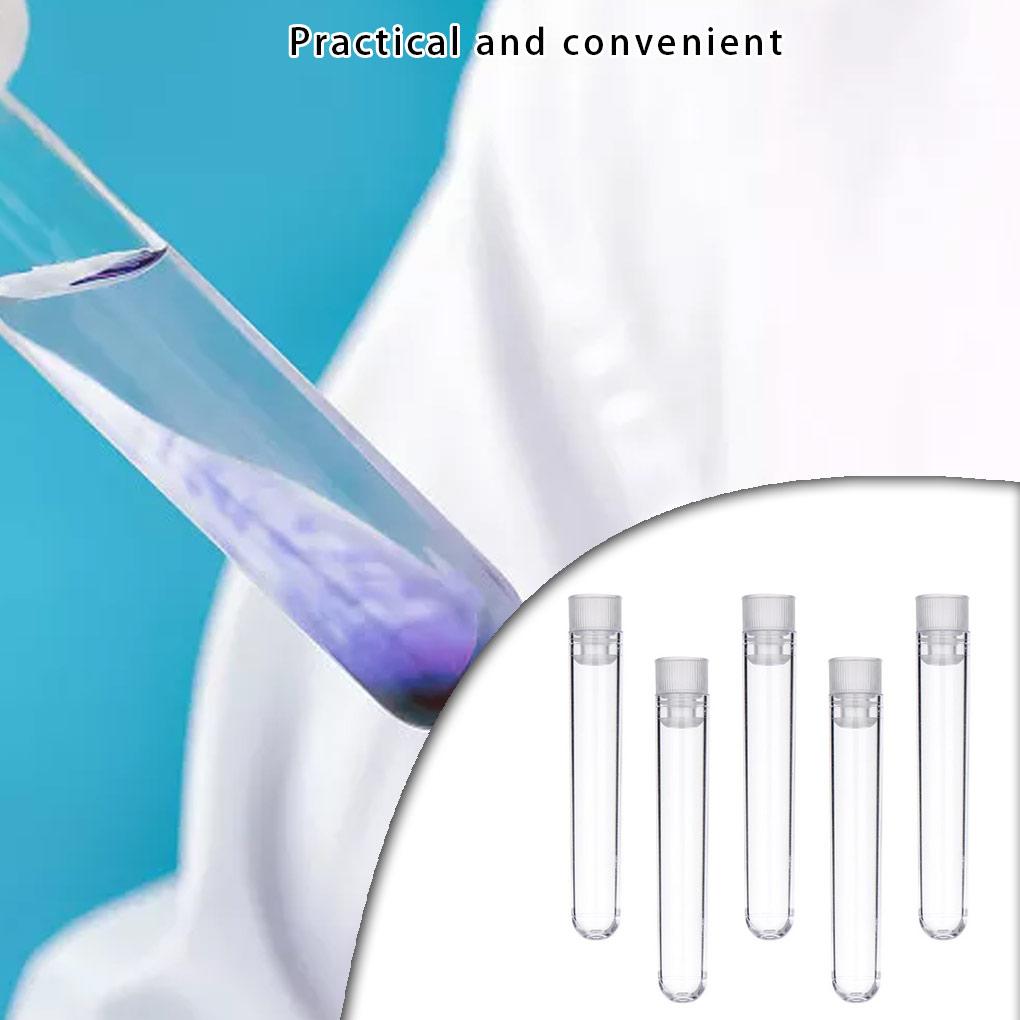 50pcs Transparent Laboratory Clear Plastic Test Tubes with Push Caps School Lab Supplies Sample Containers Vials for Experiments