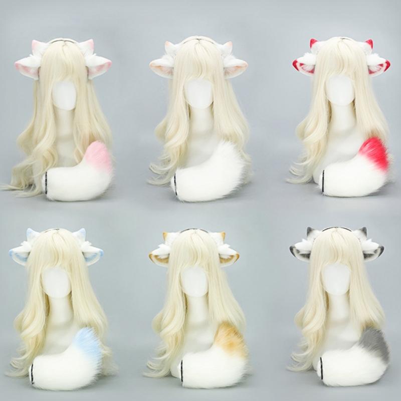 Sheep Ear Headband and Sheep Tail Set Halloween Sheep Costume Accessories for Kid Adult Halloween Christmas Cosplay
