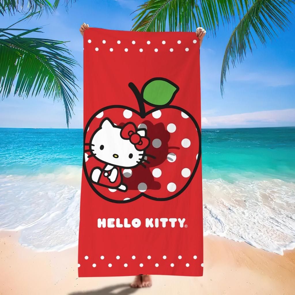 Brown Hello Kitty Surfing Beach Towel Tropical Palm Tree Design Cute Pink Bikini Kitty On Wave Summer Pool Towel For Beach Lover