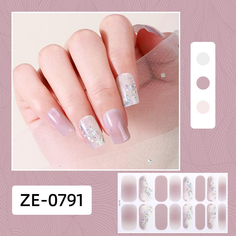 16Tips Gradient Baking-Free Nail Stickers Glitter Auroras Nail Polish Strips Full Cover Manicure Decoration Nail Art Decals