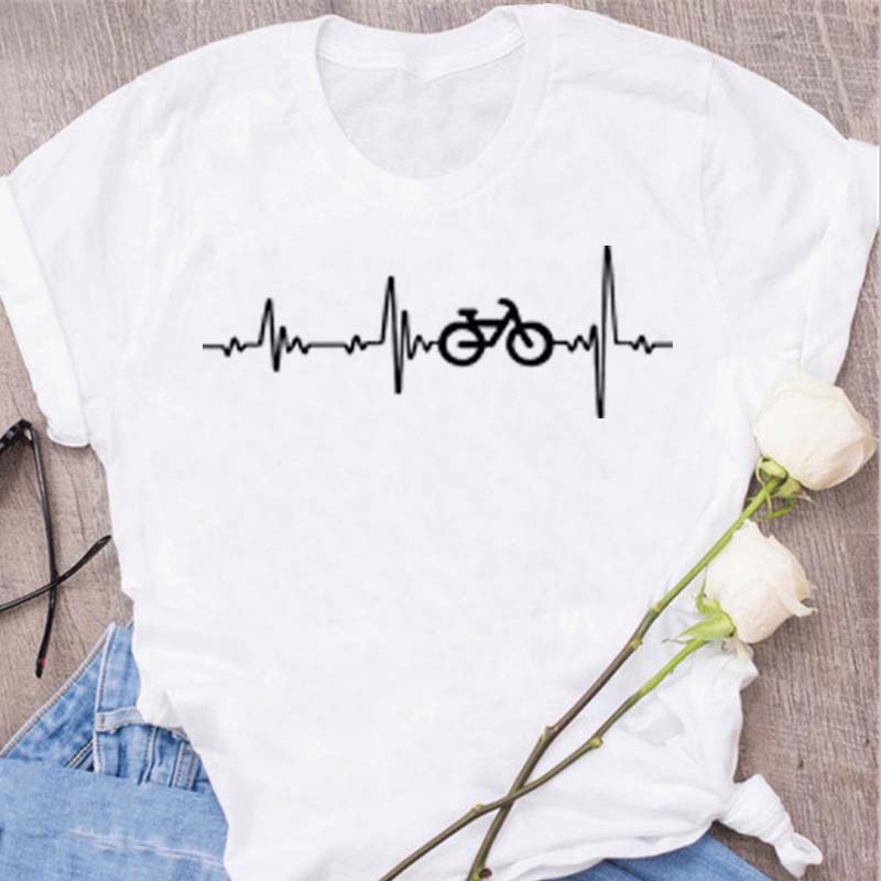 Woman Funny Bicycle Floral Print T Shirt Harajuku Women Tshirts Casual O-Neck Short Sleeves Tops Tees Shirt,Drop Shipping