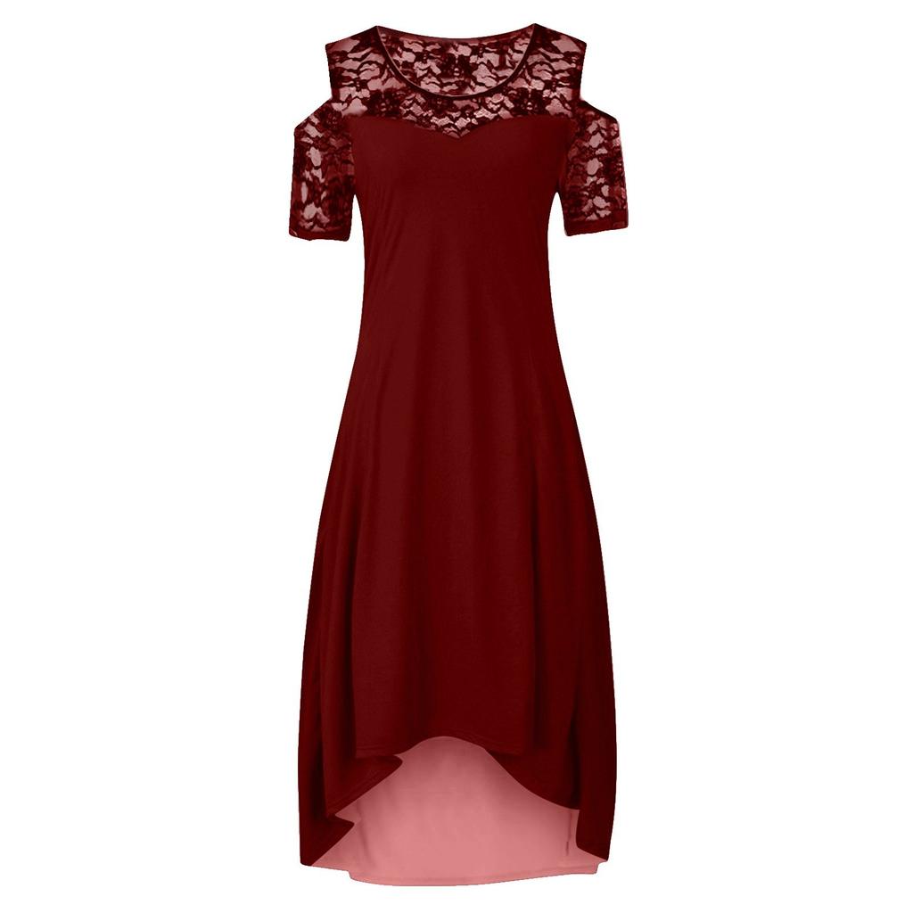 Women's Summer Dress Off Shoulder Lace Trim Elegant Oversized Color Dress