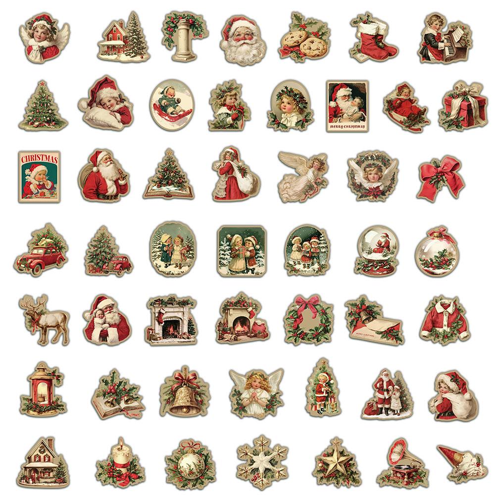 50PCS Creative Retro Christmas Stickers Laptop Phone Cases iPad Water Cups Helmet Stickers Waterproof