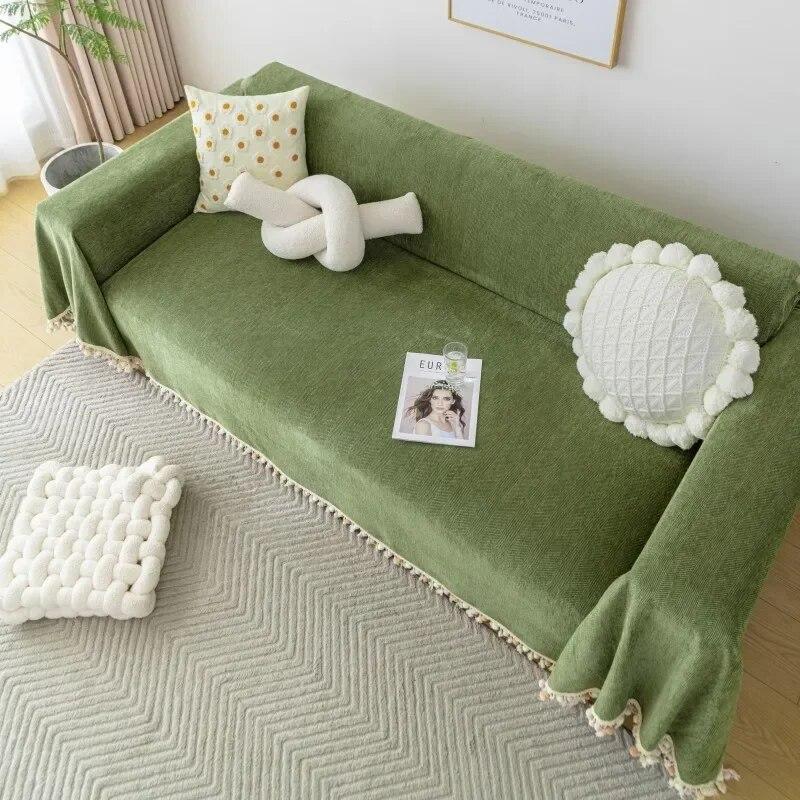 Modern and Minimalist Chenille Herringbone Pattern Sofa Cover Fabric All-season Universal Sofa Towel