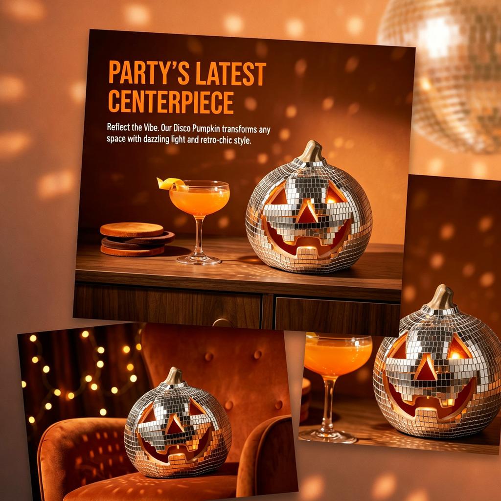 Hollow Light Up Pumpkin Lantern Mosaic Mirror Tiles Silver Glass Halloween Decoration LED Disco Pumpkin Lamp Indoor Outdoor