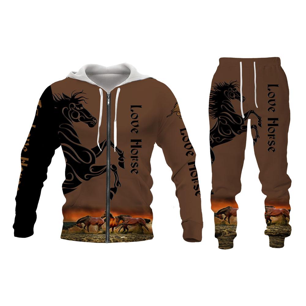 Kreslený kůň Animal 3D tepláková souprava s kapucí Muži Funny Streetwear Bunda s kapucí a zipem Soupravy s dlouhým rukávem