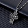 Men's Titanium Steel Cross Pendant Necklace with Retro Inscription