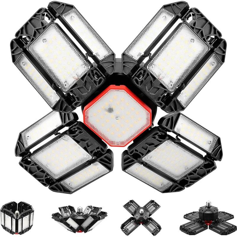 

1-2 шт. Деформируемая светодиодная лампа, гаражный светильник с 12 регулируемыми панелями, светодиодный ночник E26/E27, потолочное освещение для мастерской, склада P10-13,1PC