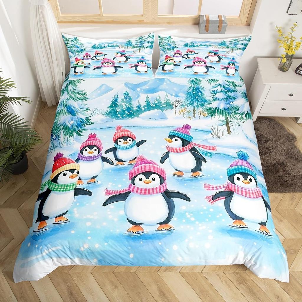 Cartoon Penguin Duvet Cover Full King for Girls Boys New  Gift Christmas Theme Bedding Set Christmas Tree Comforter Cover