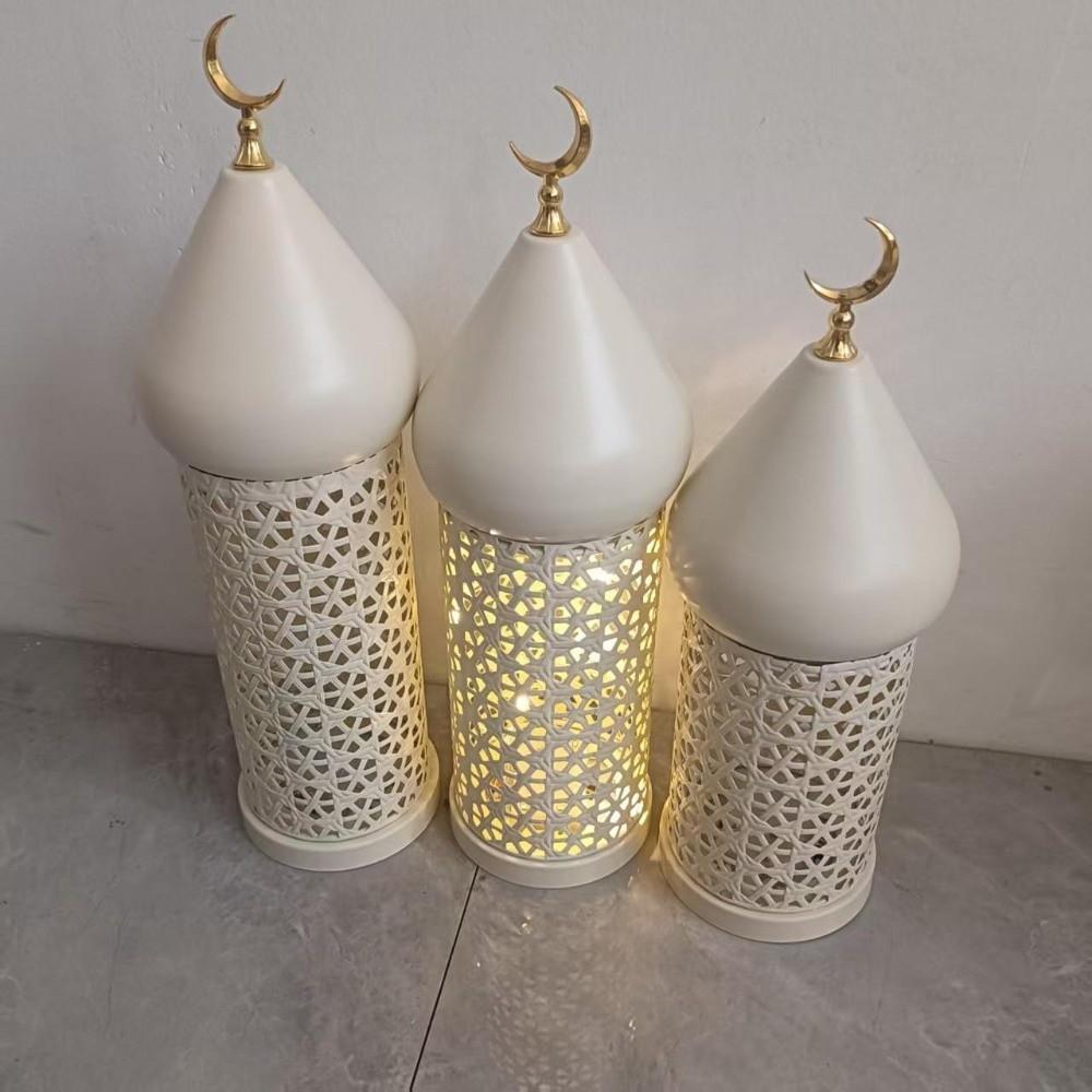 Vintage Ramadan Night Light Traditional Metal Frame Metal Hollow Lantern Battery Operated Middle Eastern Style