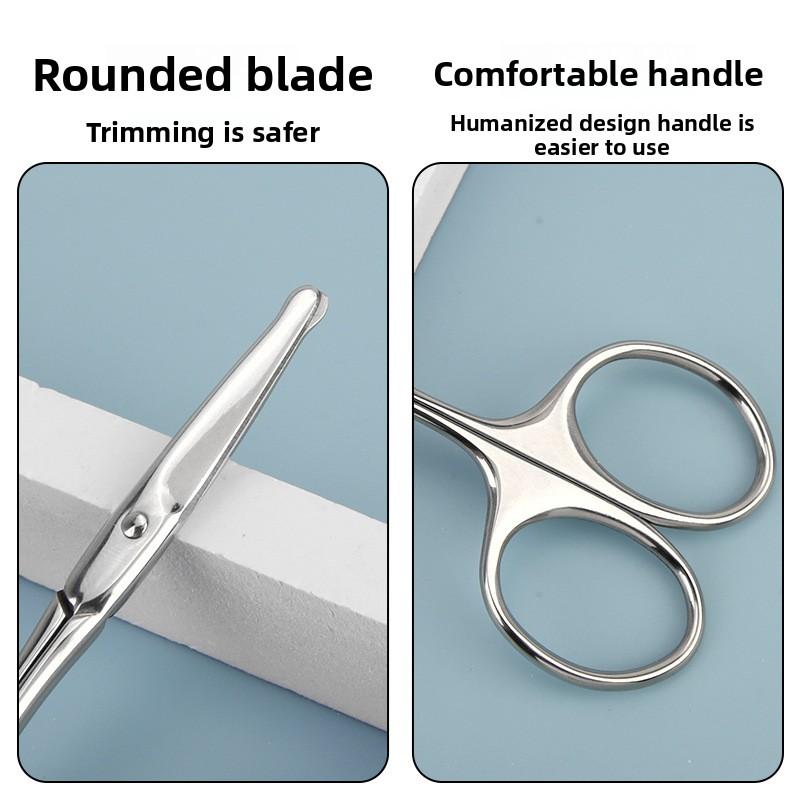 Stainless steel portable nose hair trimmer, eyebrow trimmer, round-head manual eyebrow scissors, mini beauty tool, anti-scratch