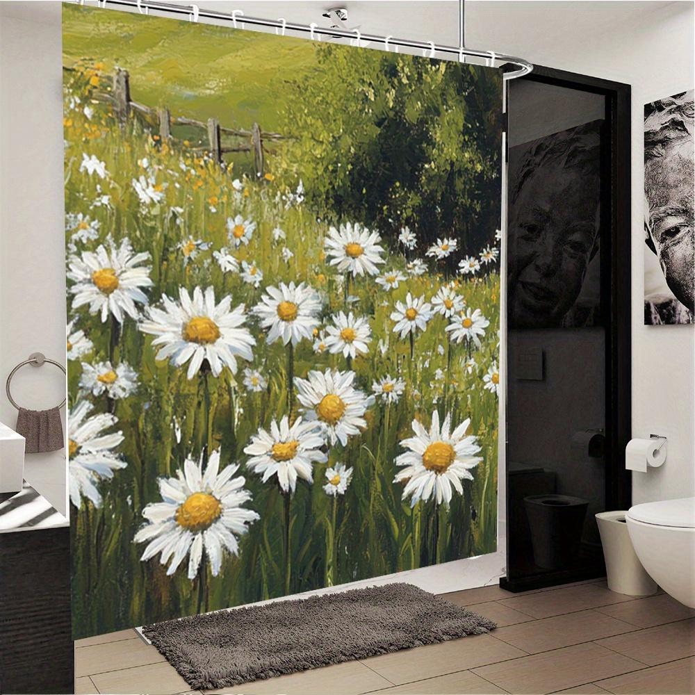 

Charming Daisy Field Shower Curtain - Waterproof, Mildew-Resistant With Pastoral Scenery For A Fresh And Inviting Bathroom Decor W60H190(CM)-1 Pcs