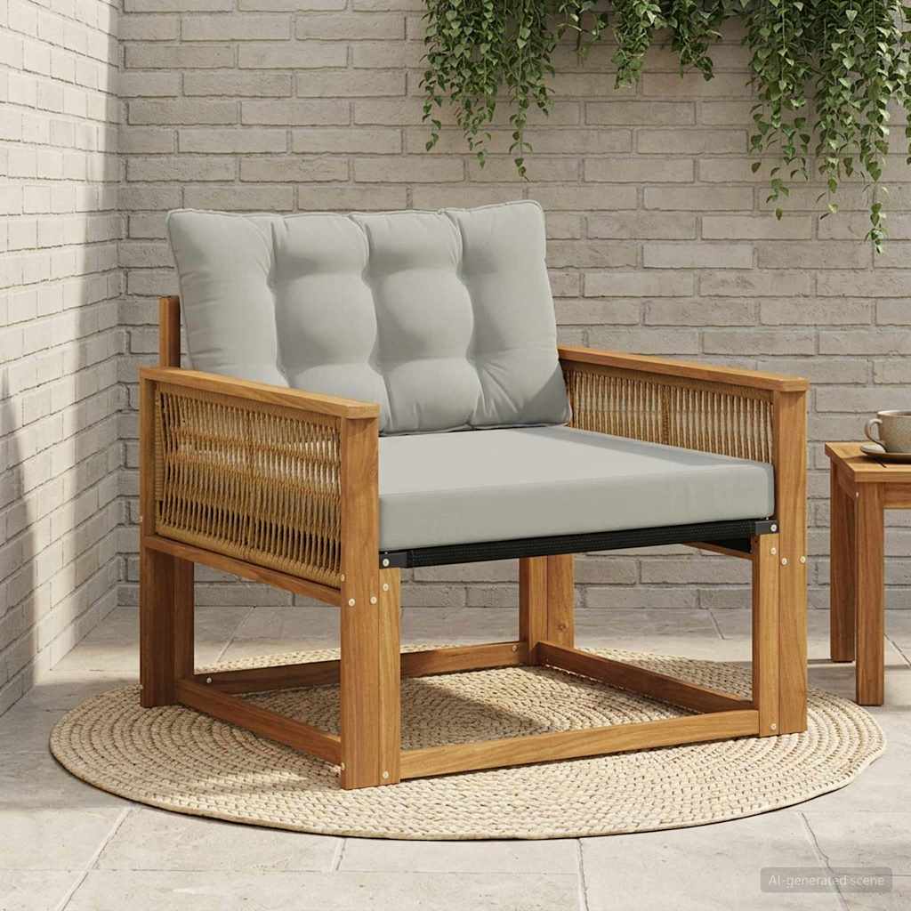 Outdoor Middle Sofa Solid Acacia Wood and Textilene Natural