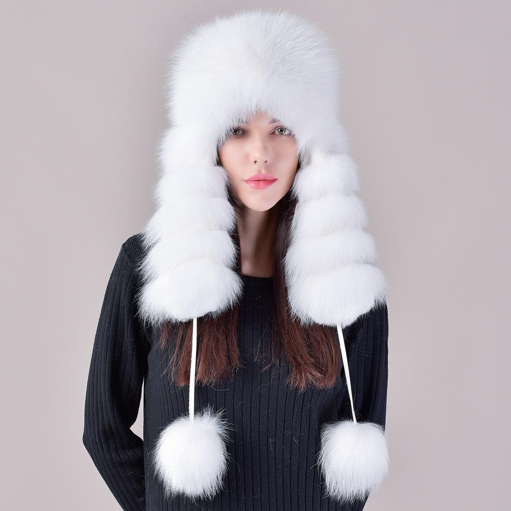 Fox Fur Hat, Korean Version of Women's Fur Hats, Rex Rabbit Hair Hat Top Real Hair Winter Warm Ear Hat