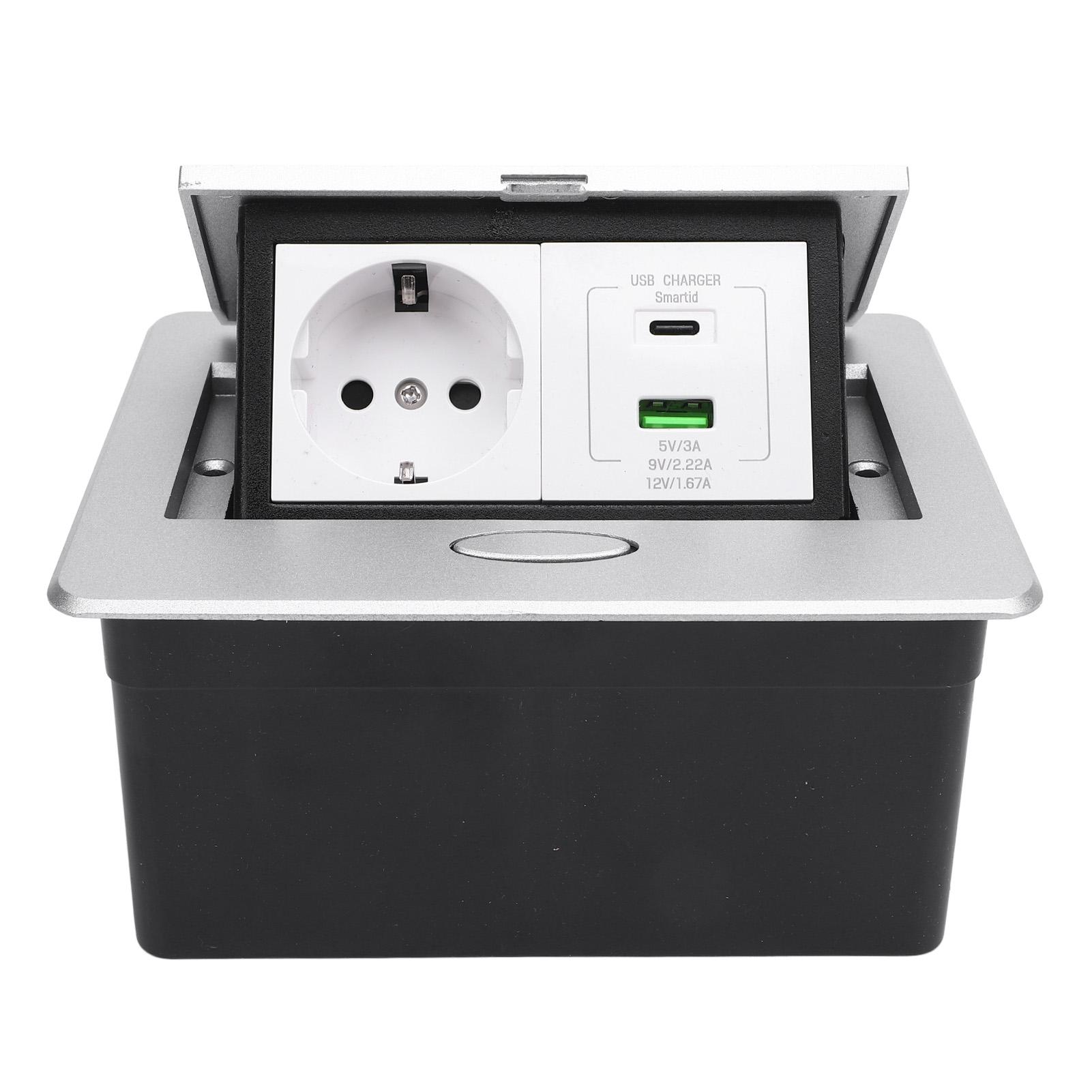

Вбудований подовжувач з розеткою на 2 контакти, портами USB A та C, швидкою зарядкою PD20W, настільна розетка для офісу