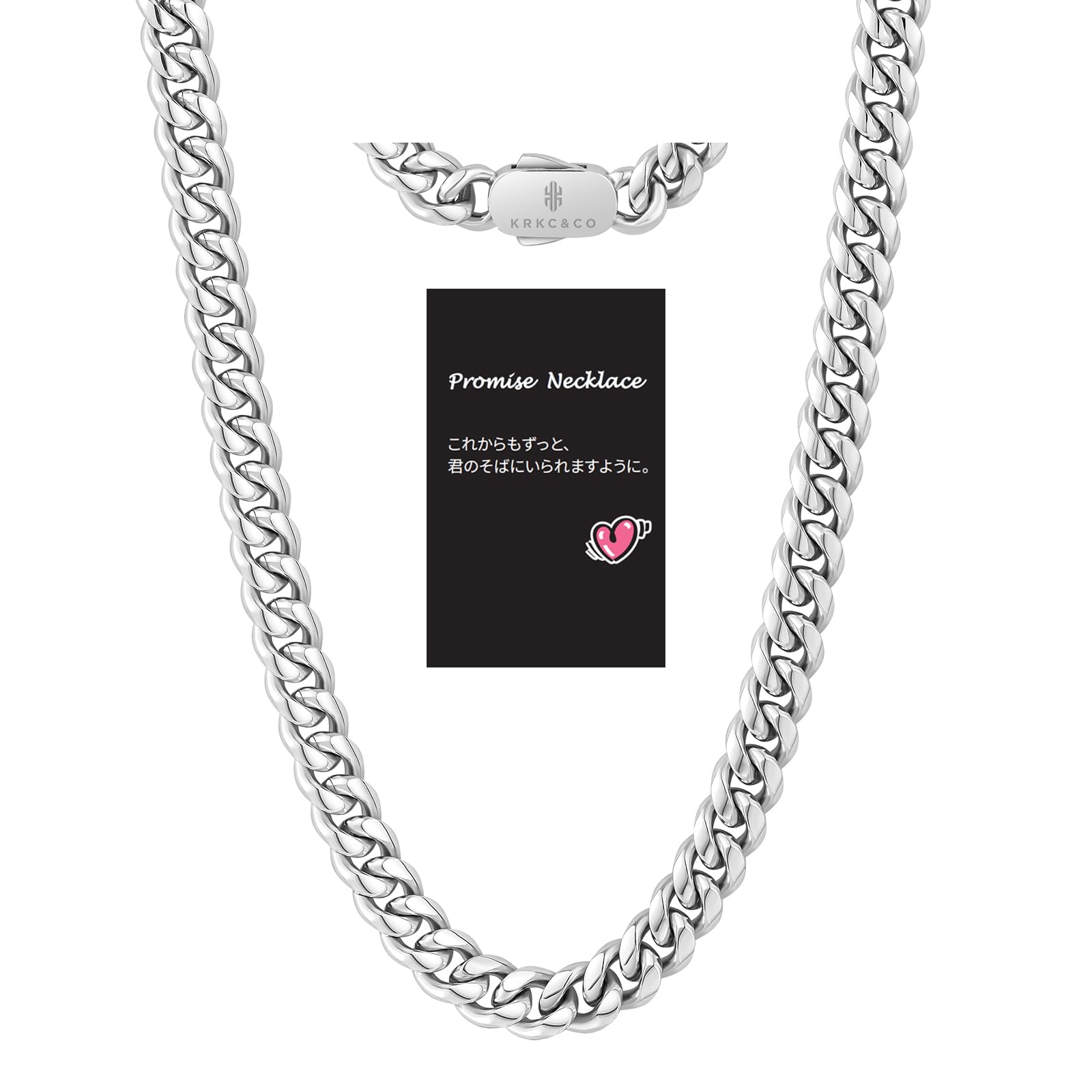 

KRKC&CO Men s Promise Necklace, Birthday Gift, 8mm Curb Chain, 18K Gold-Plated 316L Stainless Steel, Gold/Silver/Black, Hip Hop Jewelry (56cm Length)