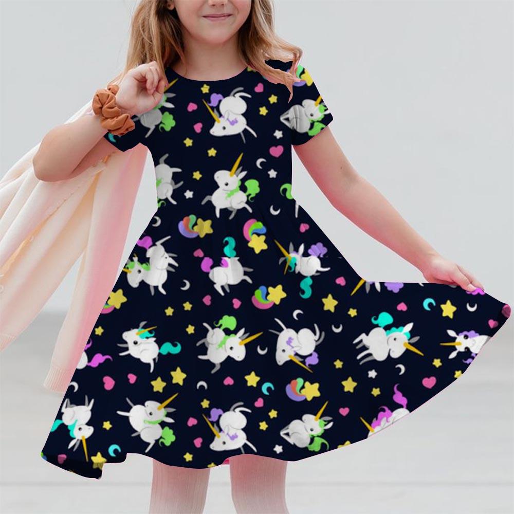 Girl Unicorn Cartoon Clothing Children's Clothing 3-14 Children's Birthday Party Clothing Children's Casual Clothing