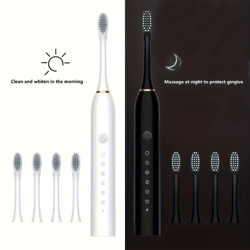 1set Multifunctional Electric Toothbrush, 6 Modes, Waterproof, USB Charging, Full Mouth Cleaning, with Replacement Brush Heads, Portable