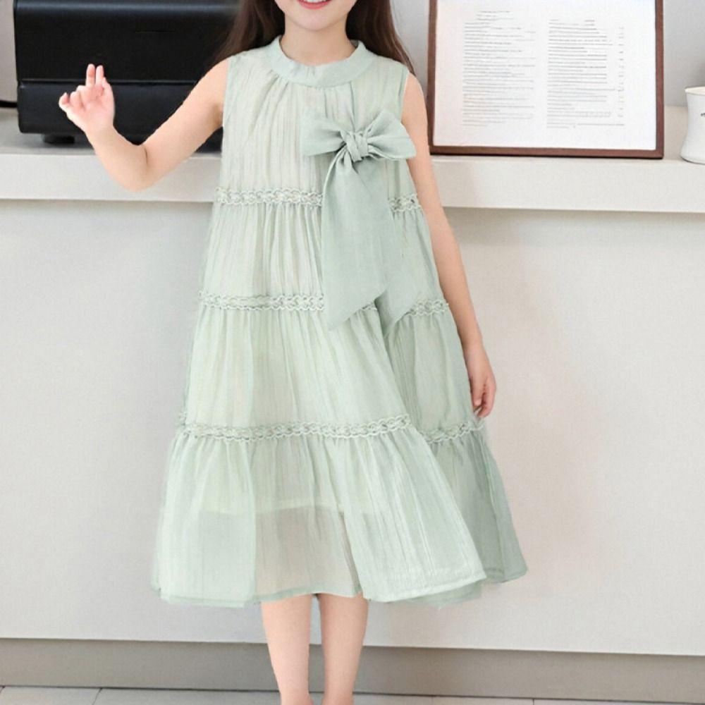 Loose Summer Cake Dress Ruffle Teens Long Dress Elegant Girls Princess Dress  Students