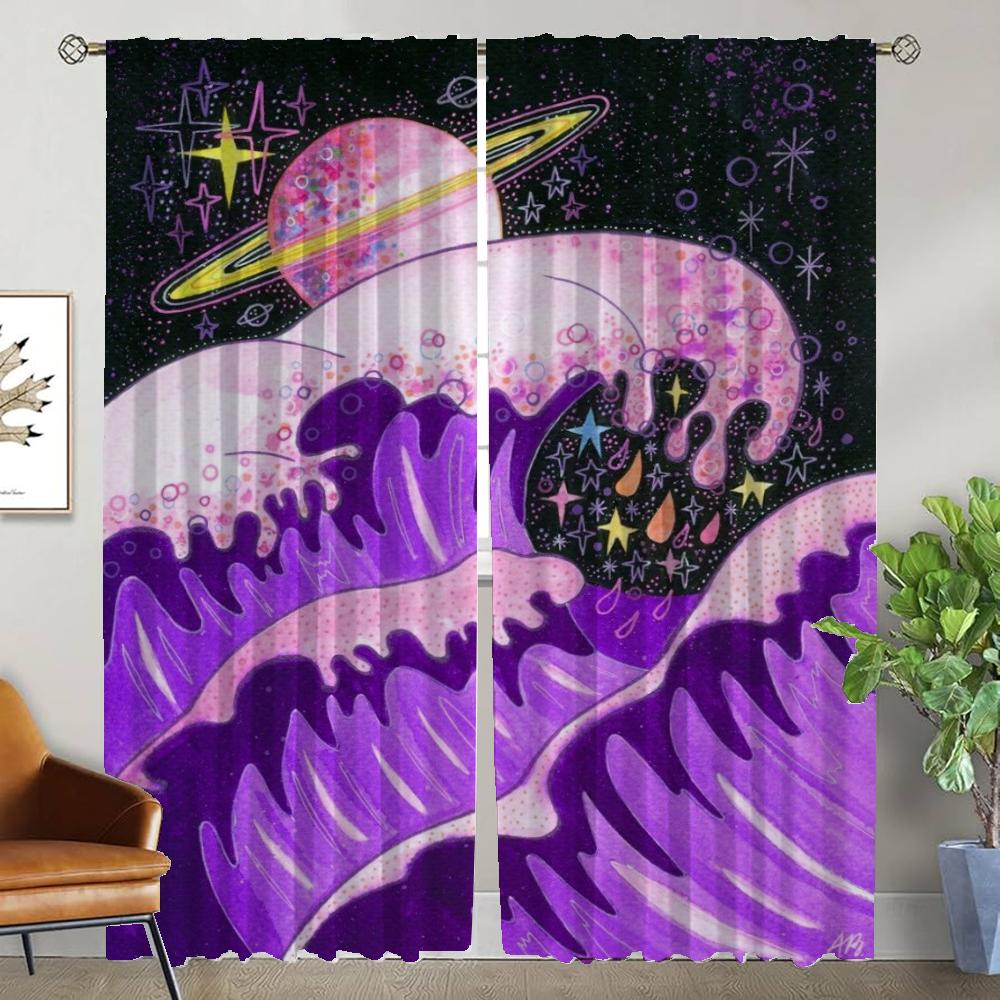 

Wave Sun Curtains Child Room Partition Shades Home Interior Curtains 2 Pieces Halloween Decoration Curtain for Room 2 Panel W50xH70cmx2pcs-CL