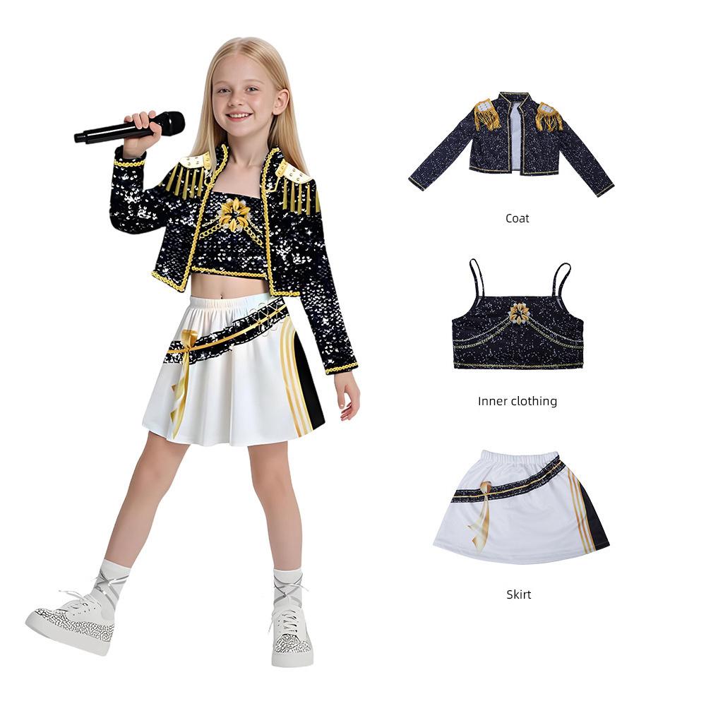 Kids Girls Kpop Demon Hunters Cosplay Costume Rumi Zoey Mira Uniform Suit for Halloween Performance Party Roleplay Outfits