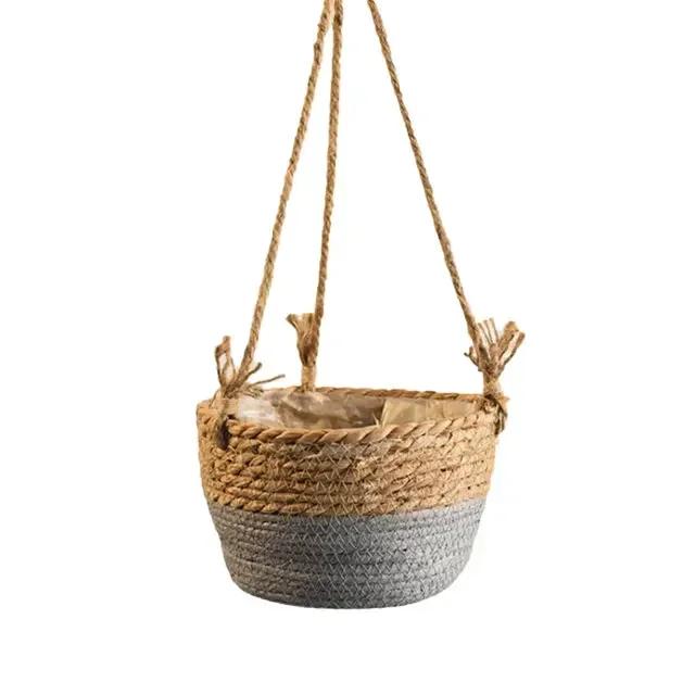 Home Decor Garden Plant Storage Basket Hanging Flower Pot Woven Indoor Outdoor Flower Pot Rack Lace Plant Hanger