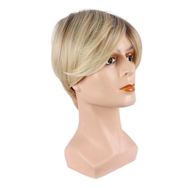 Mens Short Straight Wavy Wig Brown Blonde Side Part Synthetic Hair Fashion Men