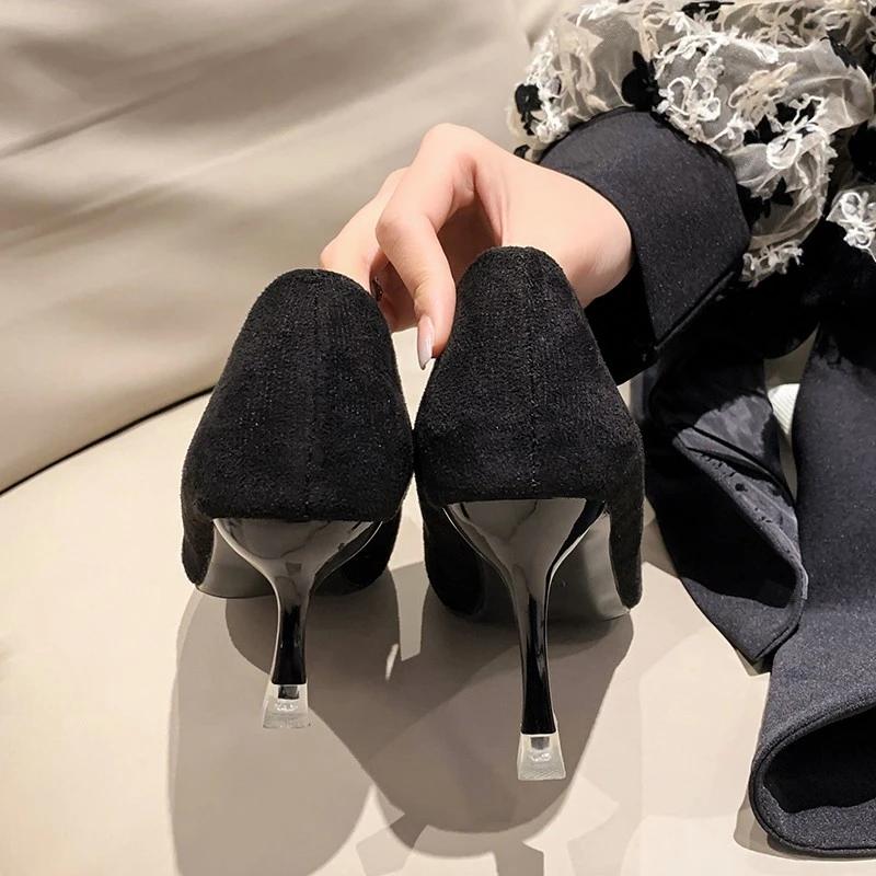 Women's Shoes 2024 Slip on Women's High Heels Fashion Party Pumps Women Crystal Square Button Pointed Toe Thin Heels Shoes Women