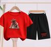 Children's Summer Set with Cartoon Monster Patterns - Boys' and Girls' Sports T-shirts and Casual Short-sleeved Shorts Sets