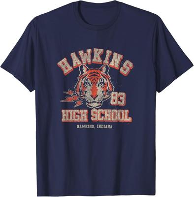Stranger Things Hawkins High School Distressed Chest Poster T-Shirt