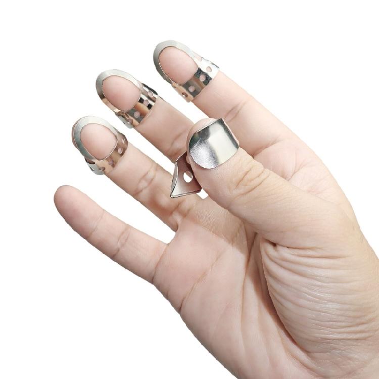 4Pcs/pack Metal Guitar Thumb Picks Finger Picks Adjustable Guitar Plectrums for Acoustic Guitar Banjo Ukulele, Silver