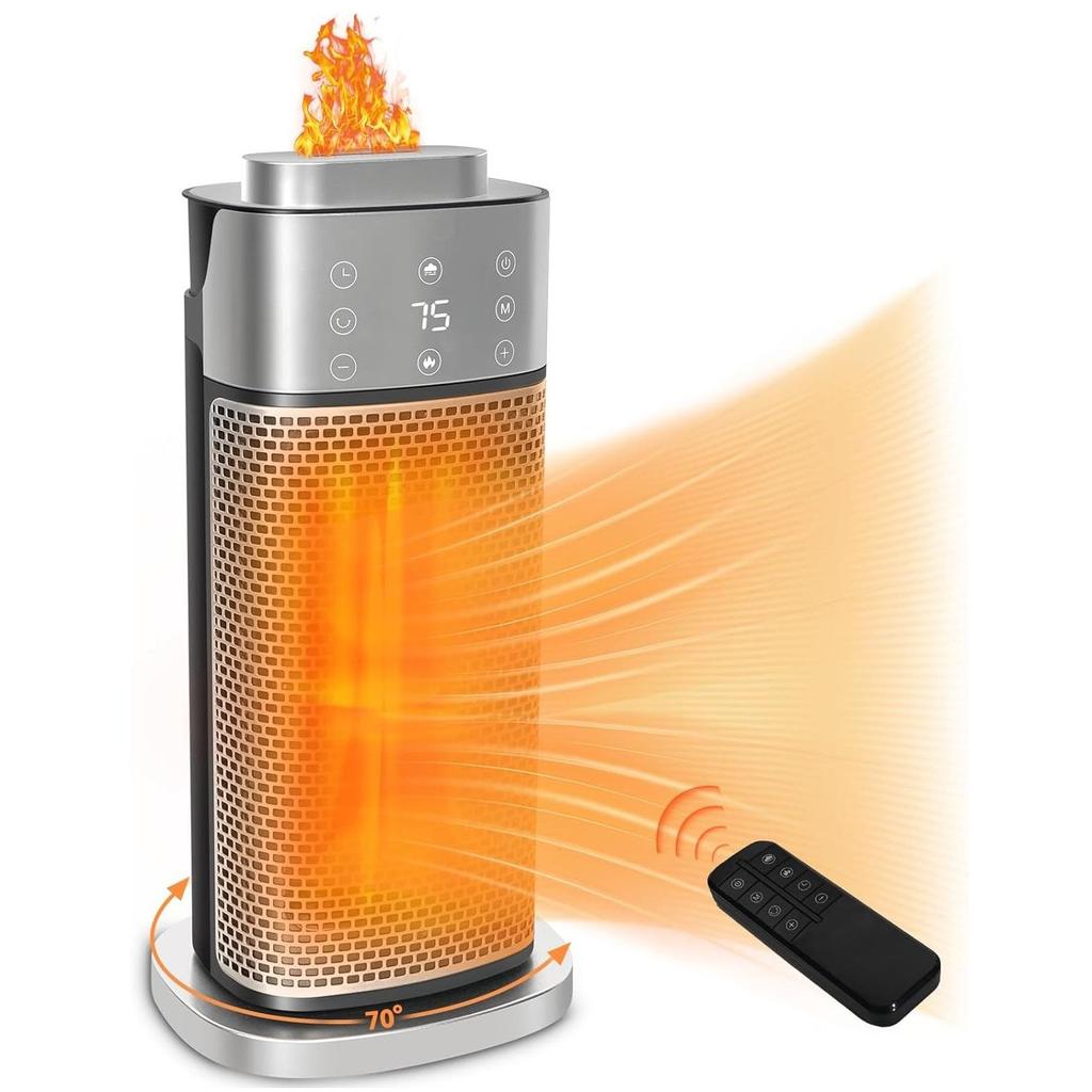 1500W Portable Space Heater for Indoor Use with Thermostat Humidifier, 70°Oscillation 12h Timer Overheat Tip-Over Protection for Bedroom Home Office