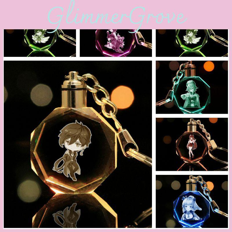 Elegant Genshin Impact Crystal Keychain With Stunning Led Colorful Light For All Occasions